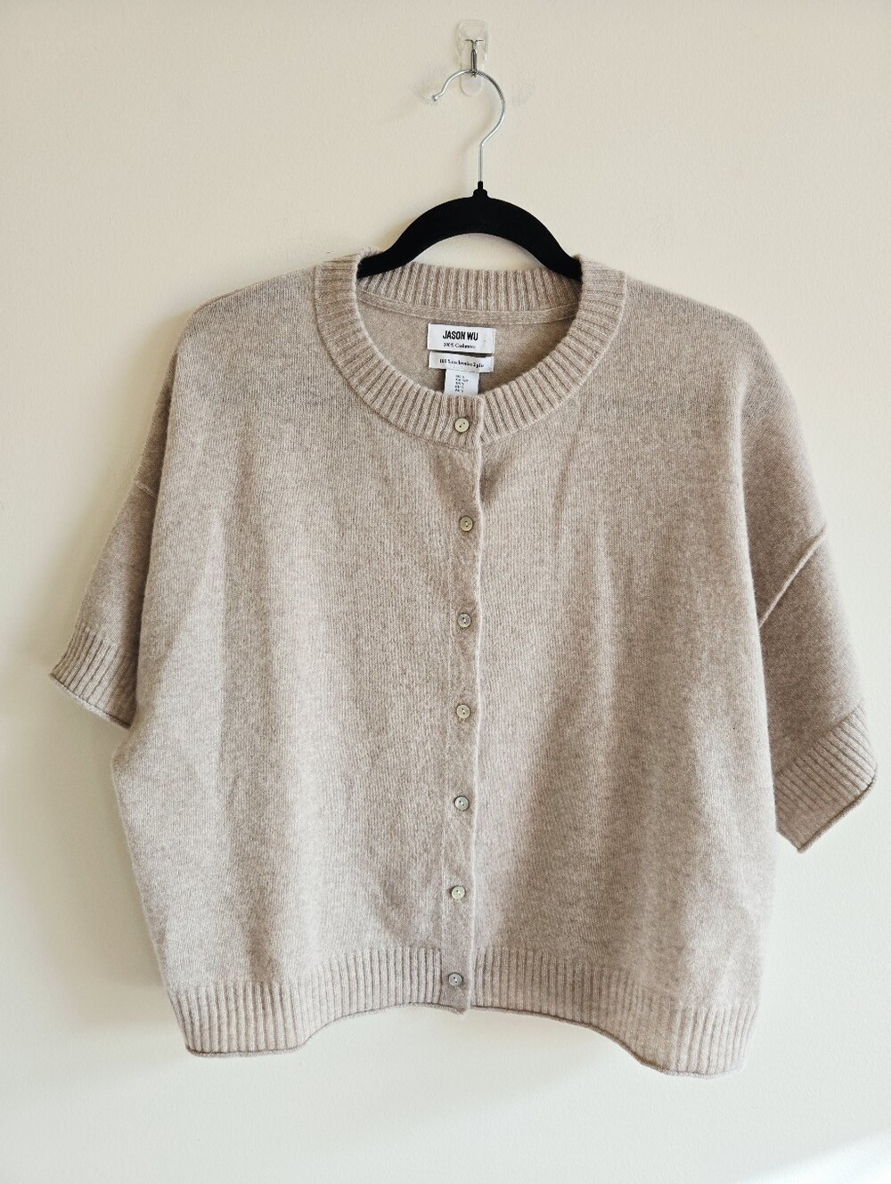 JASON WU | NWT US S (fits oversized) 100% Cashmere Short Sleeve Cardigan | tan
